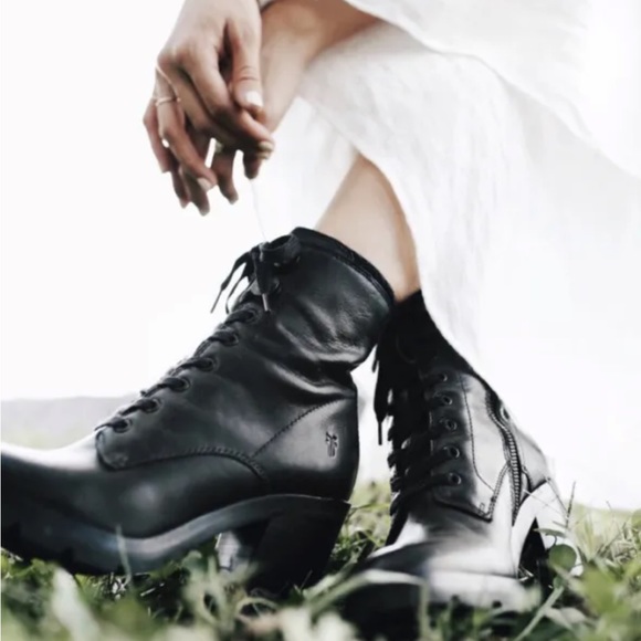 $528 Frye Sabrina Moto Oxblood Burgundy Red Lace Up Leather Combat Ankle Boot - Picture 3 of 16